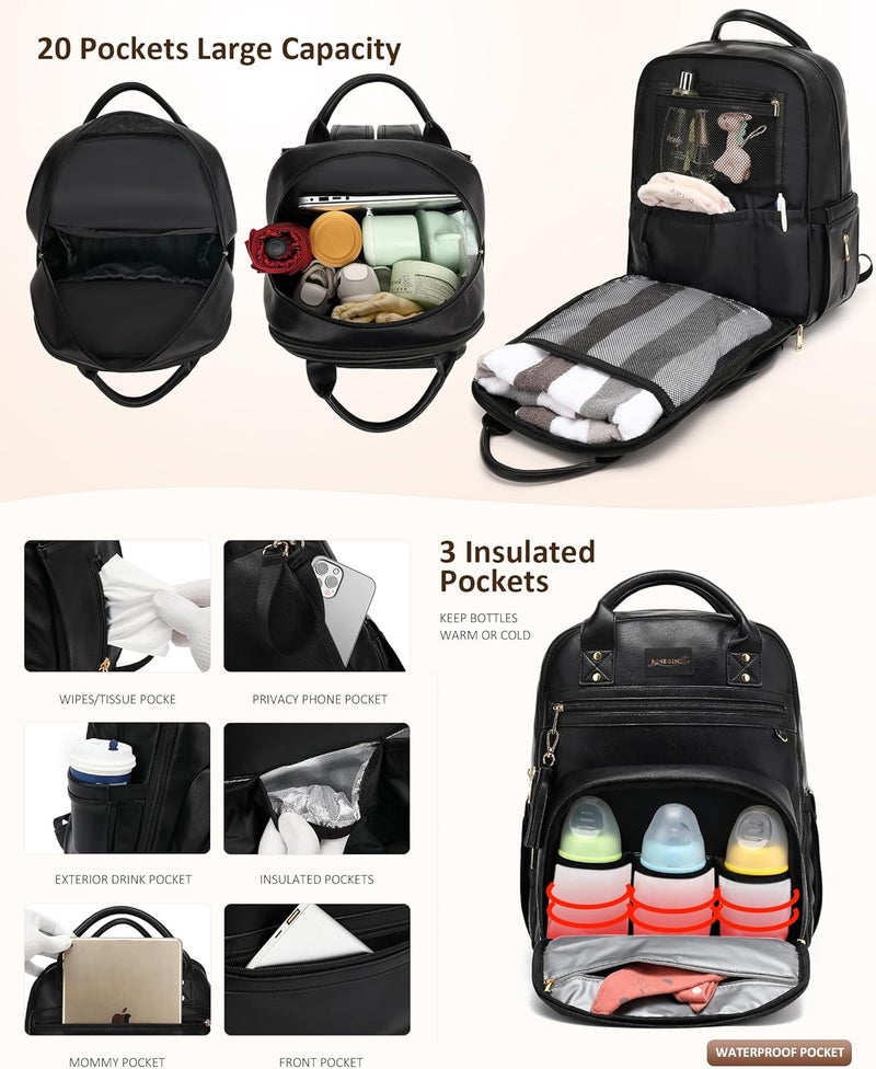 ROSEGIN Leather Baby Diaper Bag Backpack with Portable Travel Changing Pad - Image 2